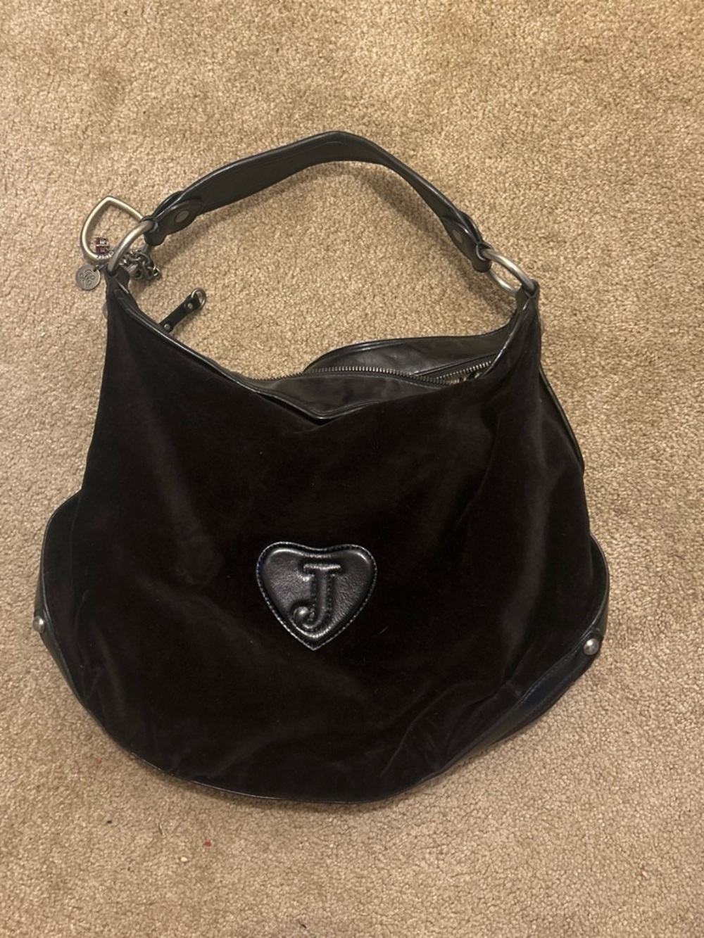Juicy Couture Black Velvet Shoulder Bag with Pink & Silver Logo - Picture 2 of 8